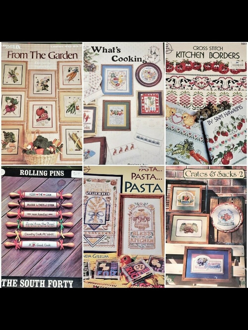Vintage Kitchen Cross-Stitch Lot Of Six (6)